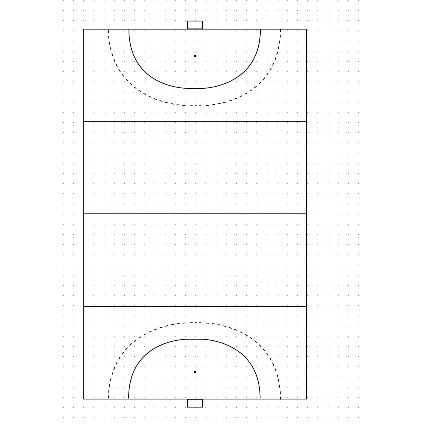 Diagram of a field hockey field with lines and markings
