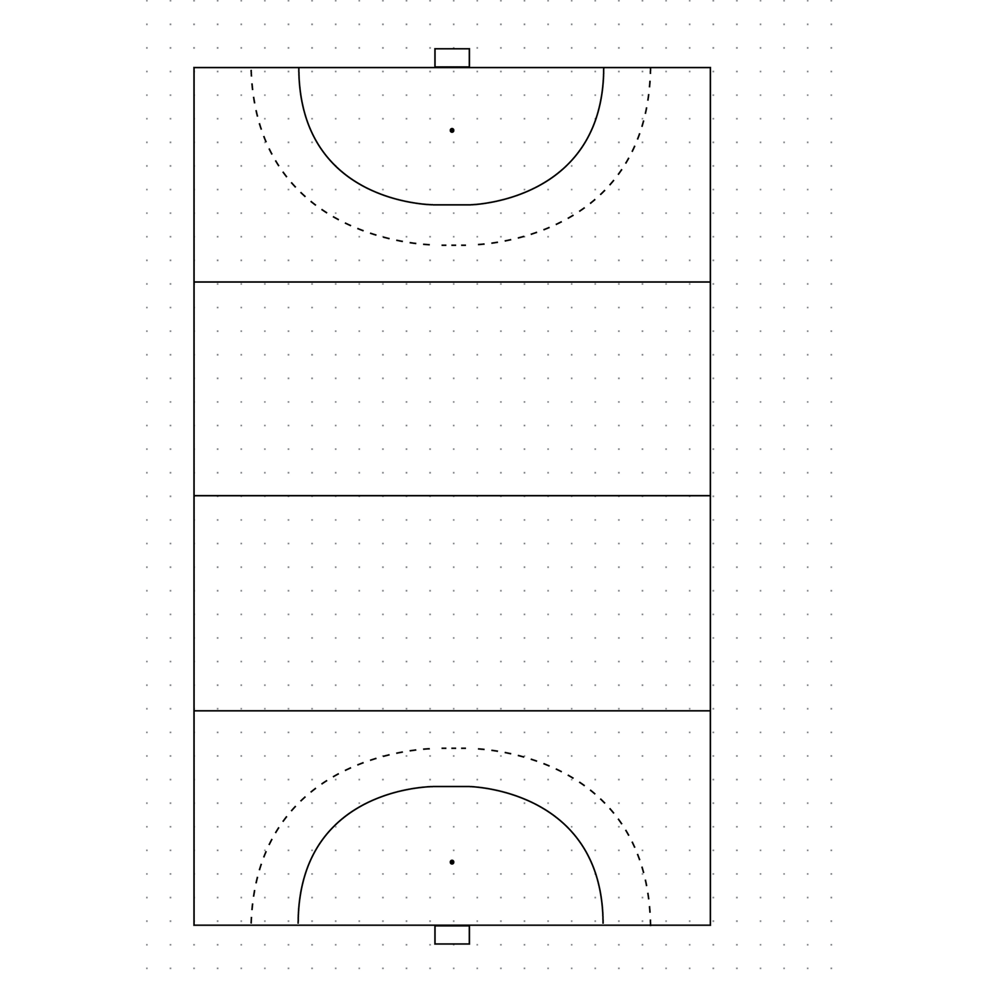 Diagram of a field hockey field with lines and markings
