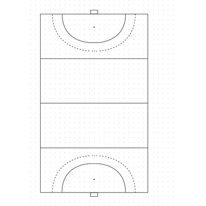 Diagram of a field hockey field with lines and markings